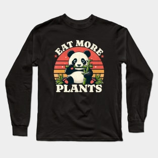 Eat More Plants Retro Panda Long Sleeve T-Shirt